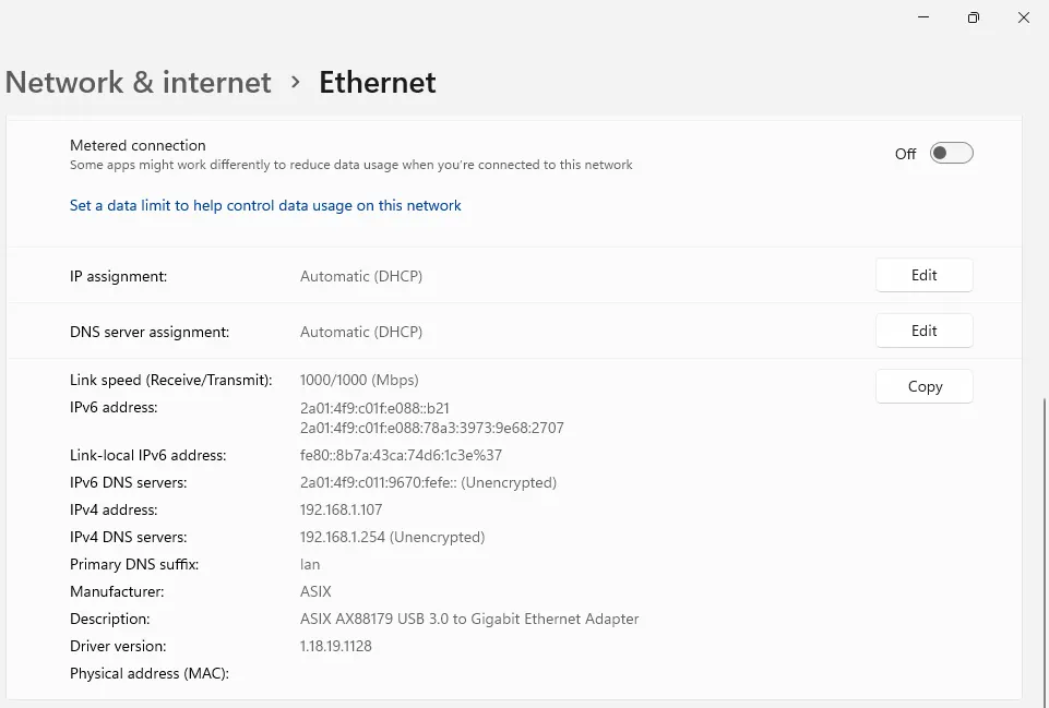 Windows Network & Internet Settings
