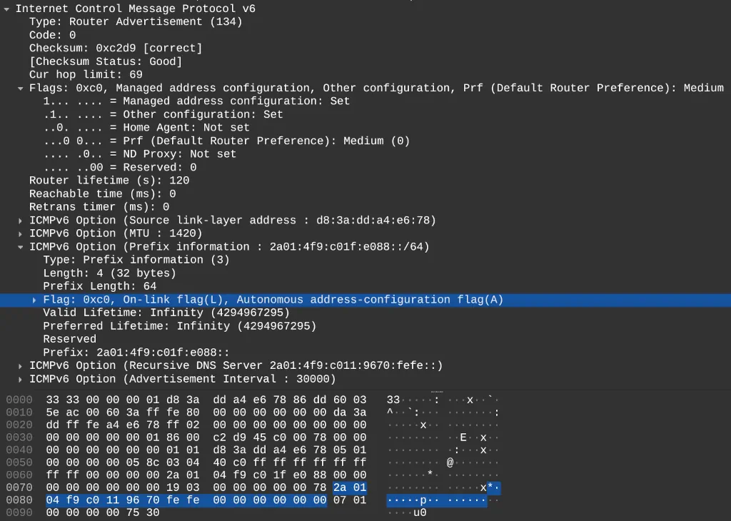 Wireguard capture of ICMPv6 router advertisement message