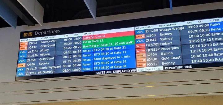 Departures screen saying “Relax”