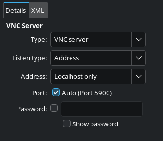 VNC graphics device settings