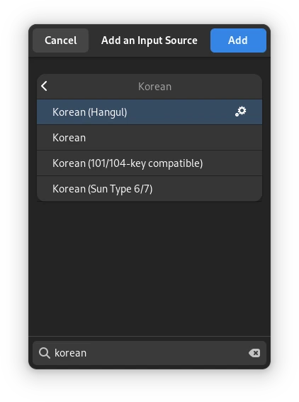 GNOME keyboard settings add input source